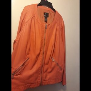 Lane Bryant Pink/Coral Faux Leather Moto Jacket